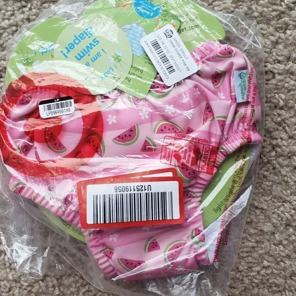 Watermelon Stripe Flower Light Pink 6M Swim Diaper NWT
